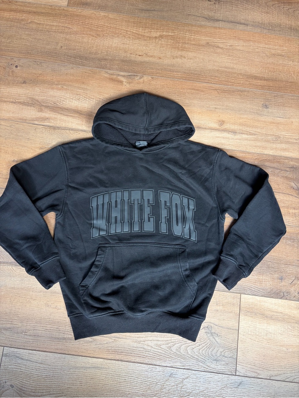White Fox Boutique Black Graphic Hoodie with Front Logo